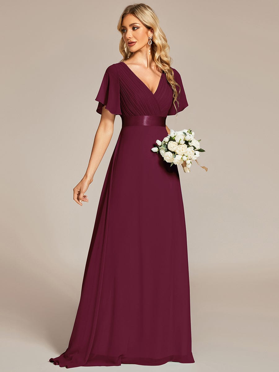 High Waist Short Sleeves Bridesmaid Dress #color_Mulberry High Waist Short Sleeves Bridesmaid Dress #color_Mulberry