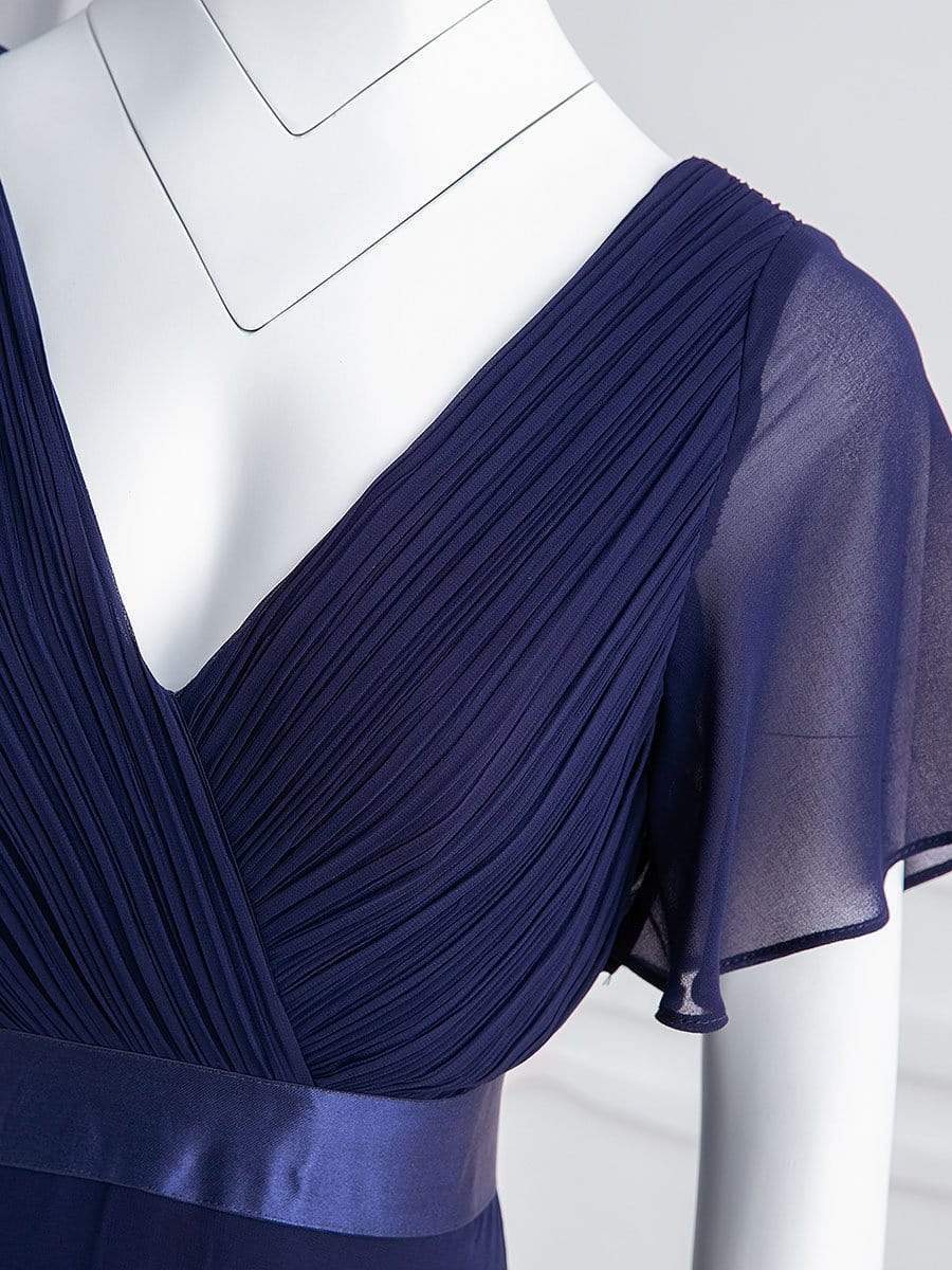 COLOR=Navy Blue | Plus Size Long Empire Waist Evening Dress With Short Flutter Sleeves-Navy Blue 7 COLOR=Navy Blue | Plus Size Long Empire Waist Evening Dress With Short Flutter Sleeves-Navy Blue 7