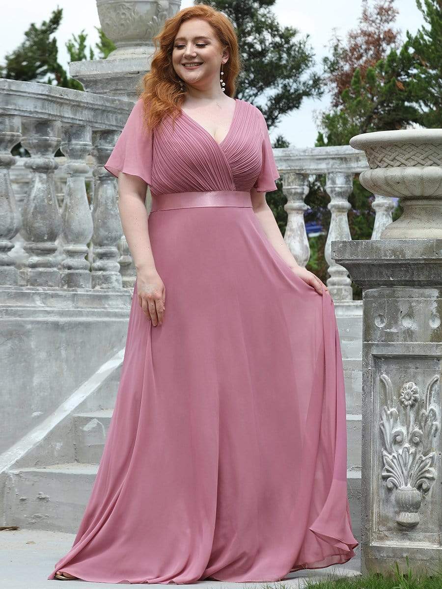 COLOR=Purple Orchid | Plus Size Long Empire Waist Evening Dress With Short Flutter Sleeves-Purple Orchid 1 COLOR=Purple Orchid | Plus Size Long Empire Waist Evening Dress With Short Flutter Sleeves-Purple Orchid 1