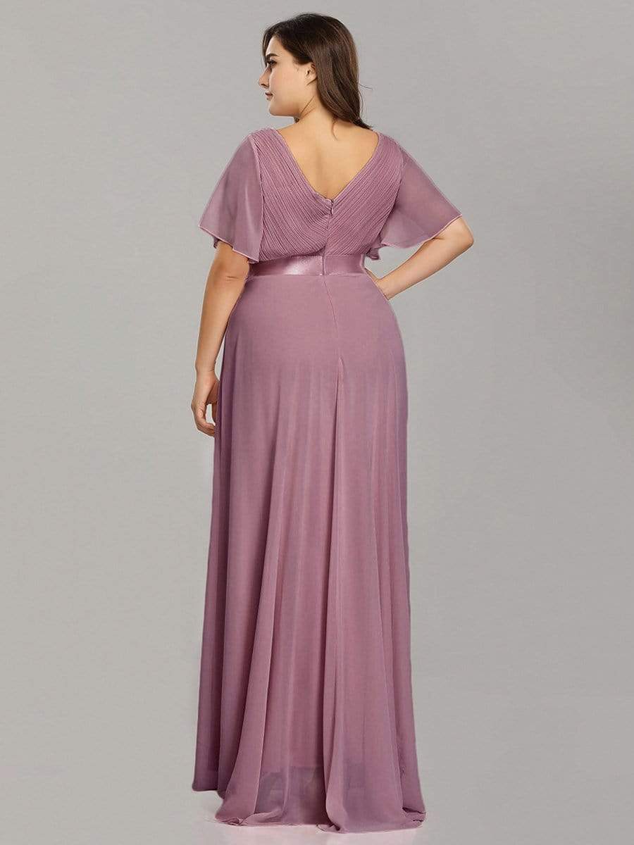 COLOR=Purple Orchid | Plus Size Long Empire Waist Evening Dress With Short Flutter Sleeves-Purple Orchid 4 COLOR=Purple Orchid | Plus Size Long Empire Waist Evening Dress With Short Flutter Sleeves-Purple Orchid 4