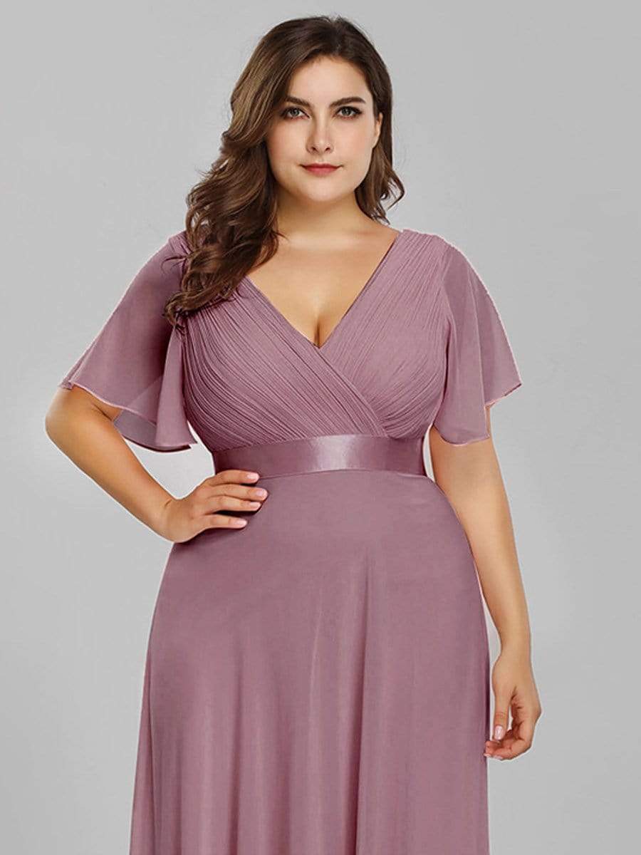 COLOR=Purple Orchid | Plus Size Long Empire Waist Evening Dress With Short Flutter Sleeves-Purple Orchid 5 COLOR=Purple Orchid | Plus Size Long Empire Waist Evening Dress With Short Flutter Sleeves-Purple Orchid 5