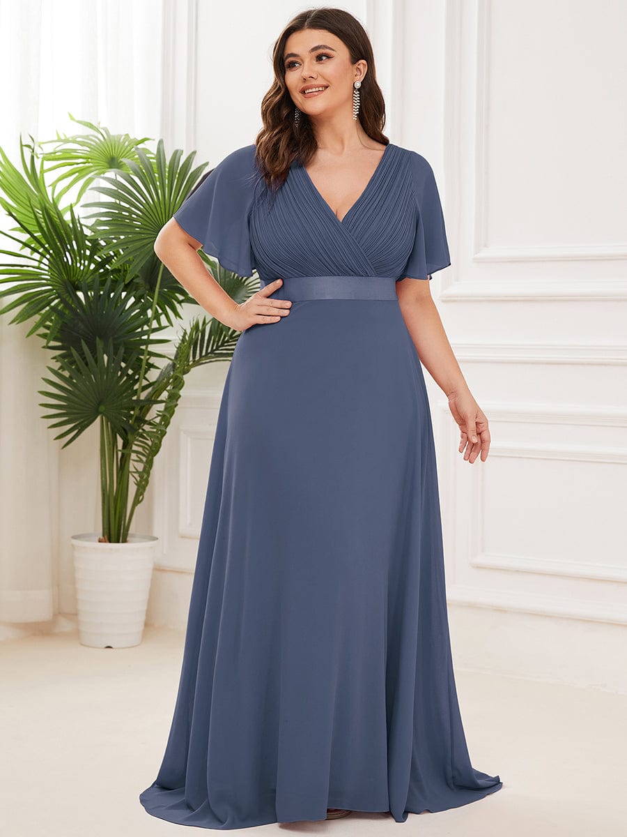 High Waist Short Sleeves Bridesmaid Dress #color_Stormy High Waist Short Sleeves Bridesmaid Dress #color_Stormy