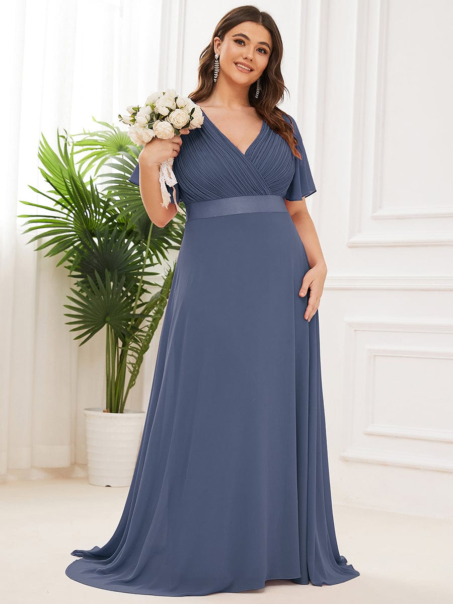 High Waist Short Sleeves Bridesmaid Dress #color_Stormy High Waist Short Sleeves Bridesmaid Dress #color_Stormy
