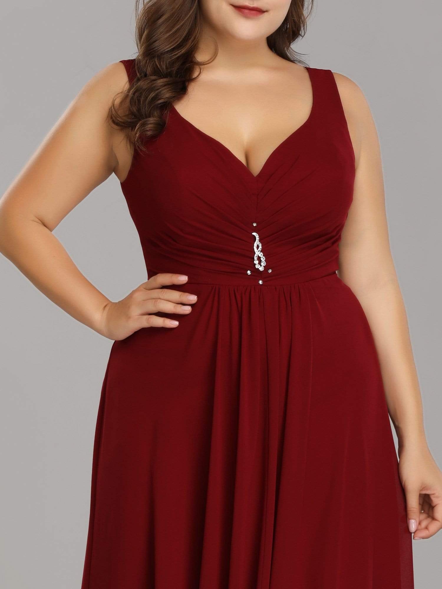 Color=Burgundy | Plus Size V-Neck High-Low Evening Dress-Burgundy 5 Color=Burgundy | Plus Size V-Neck High-Low Evening Dress-Burgundy 5