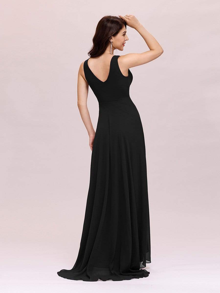 COLOR=Black | V-Neck High-Low Evening Dress-Black 2 COLOR=Black | V-Neck High-Low Evening Dress-Black 2