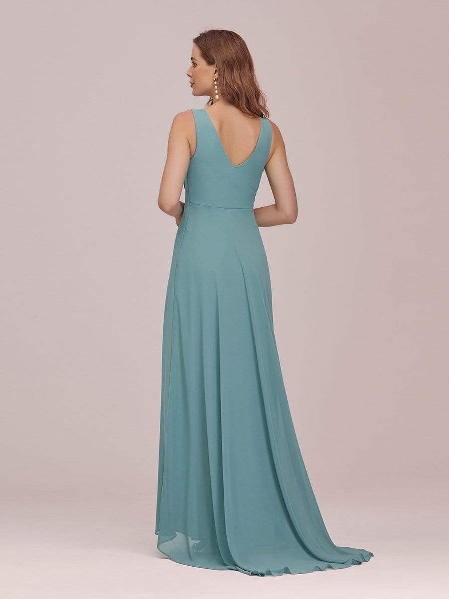 COLOR=Dusty Blue | V-Neck High-Low Evening Dress-Dusty Blue 2 COLOR=Dusty Blue | V-Neck High-Low Evening Dress-Dusty Blue 2