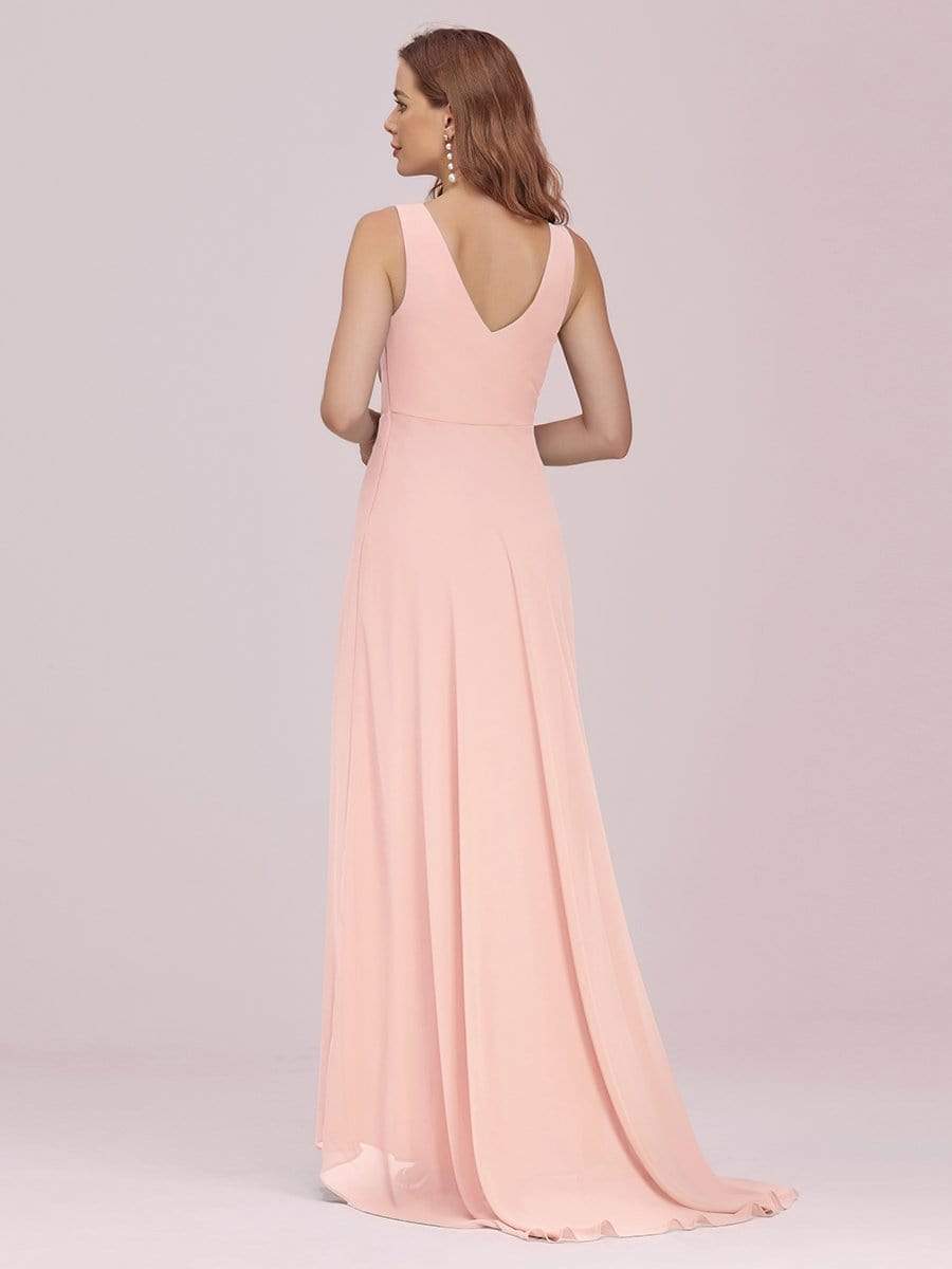 COLOR=Pink | V-Neck High-Low Evening Dress-Pink 5 COLOR=Pink | V-Neck High-Low Evening Dress-Pink 5