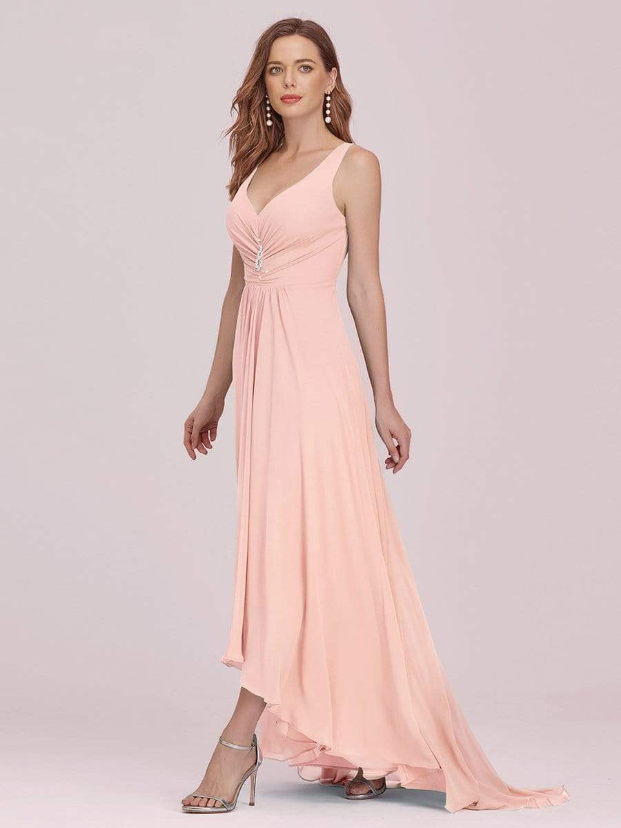 COLOR=Pink | V-Neck High-Low Evening Dress-Pink 8 COLOR=Pink | V-Neck High-Low Evening Dress-Pink 8