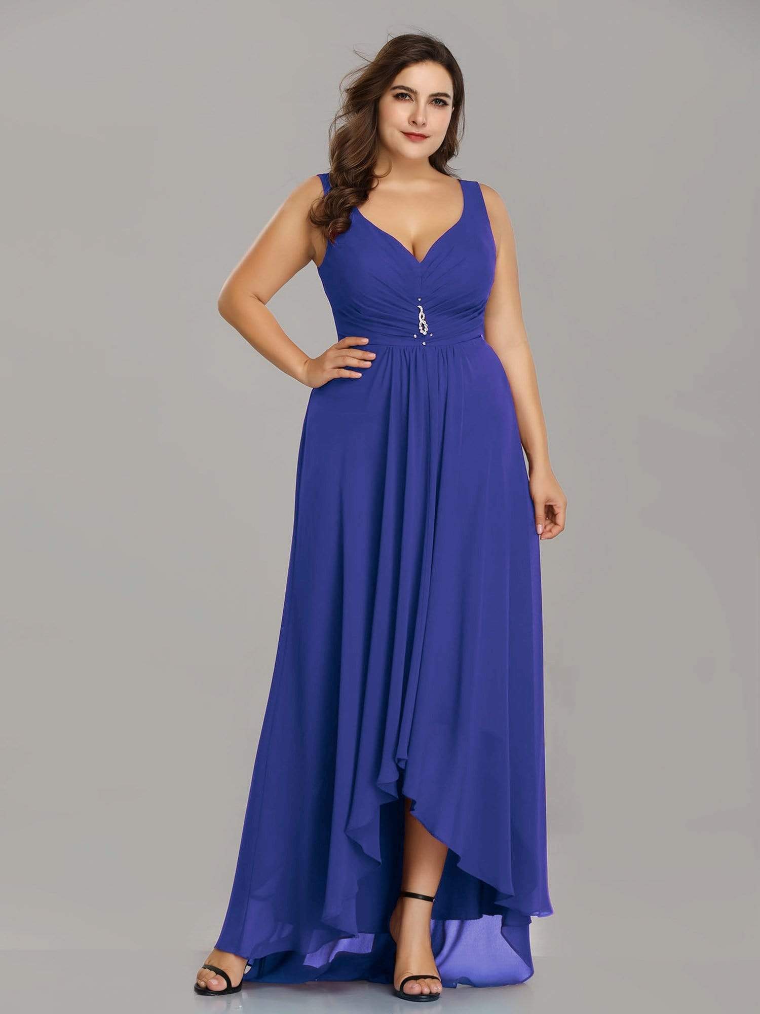 Color=Sapphire Blue | Plus Size V-Neck High-Low Evening Dress-Sapphire Blue 1 Color=Sapphire Blue | Plus Size V-Neck High-Low Evening Dress-Sapphire Blue 1