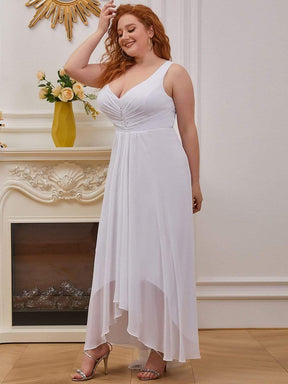 Color=White | Plus Size V-Neck High-Low Evening Dress-White 3