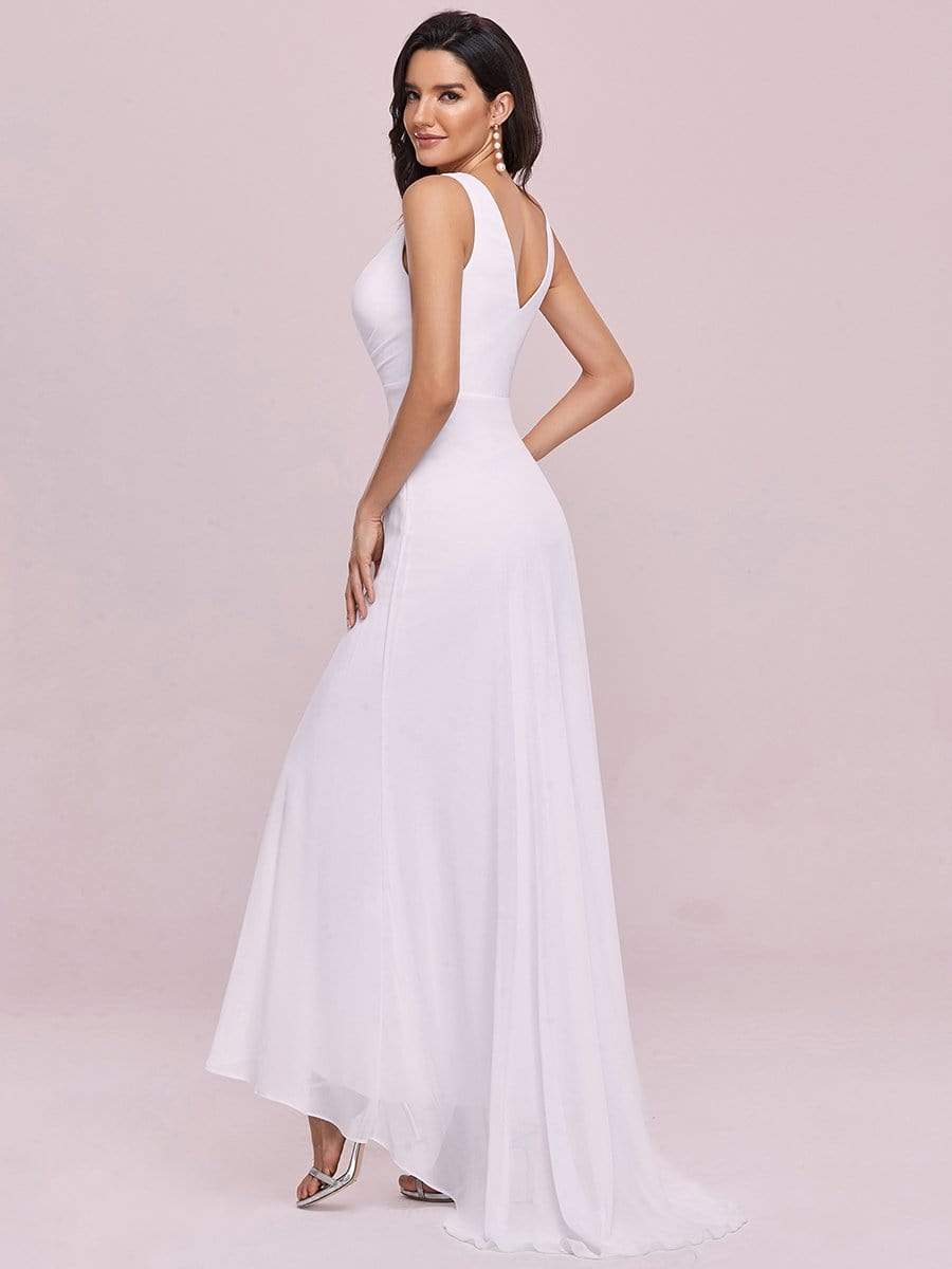 COLOR=White | V-Neck High-Low Evening Dress-White 2 COLOR=White | V-Neck High-Low Evening Dress-White 2