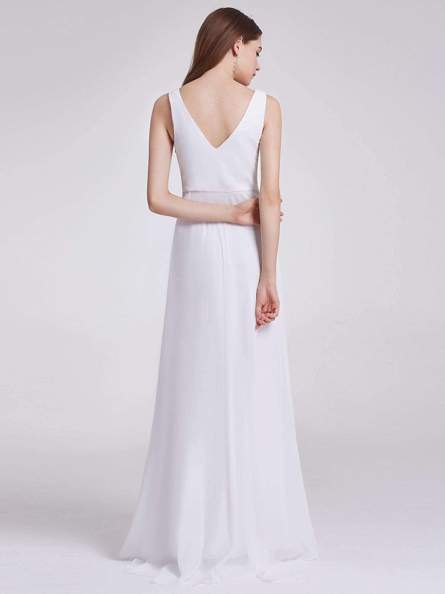 COLOR=White | V-Neck High-Low Evening Dress-White 4 COLOR=White | V-Neck High-Low Evening Dress-White 4