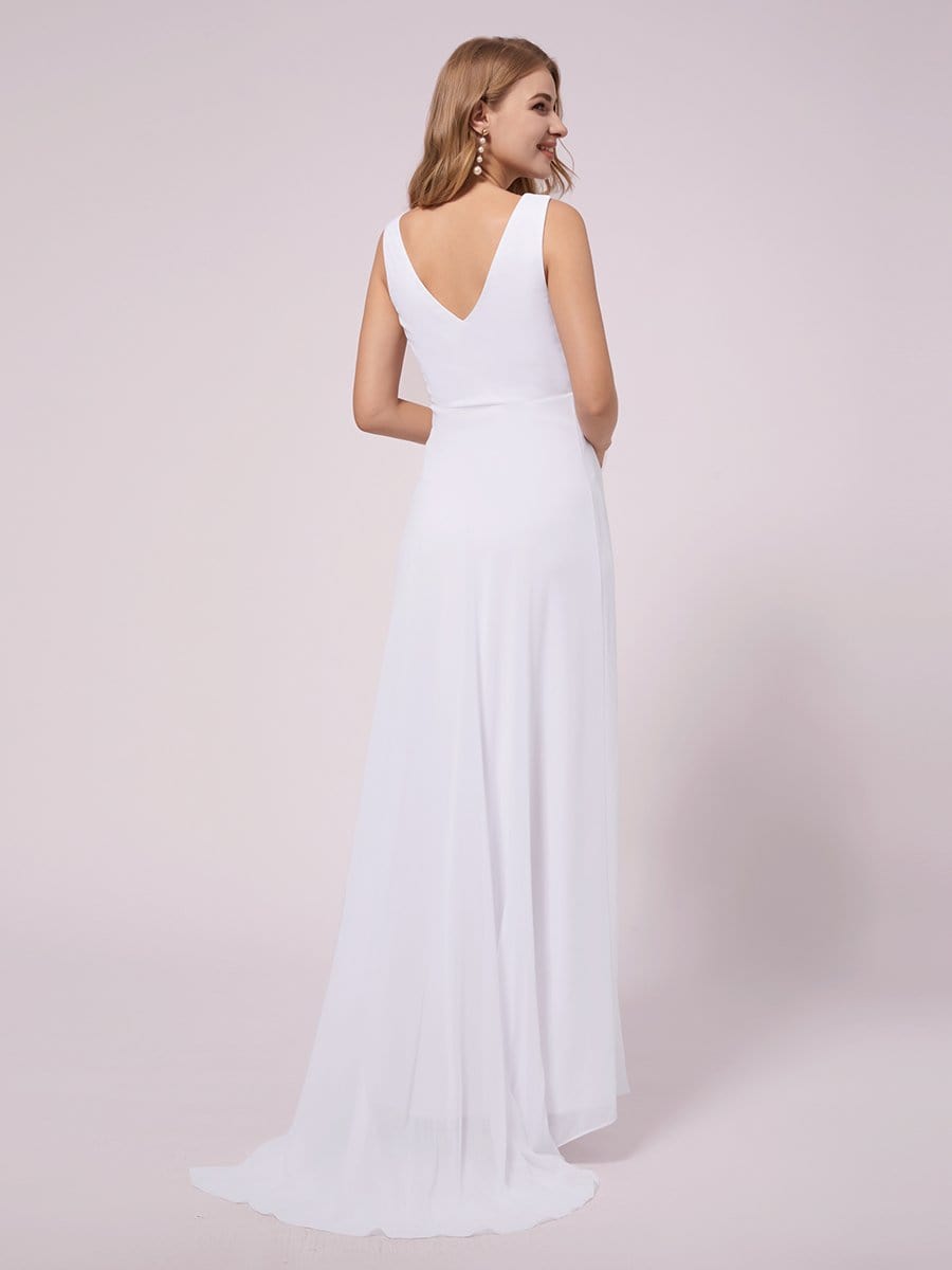 COLOR=White | V-Neck High-Low Chiffon Evening Party Maternity Dresses-White 2 COLOR=White | V-Neck High-Low Chiffon Evening Party Maternity Dresses-White 2