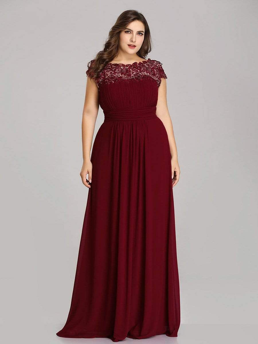 COLOR=Burgundy | Maxi Long Lace Cap Sleeve Elegant Evening Gowns-Burgundy 5