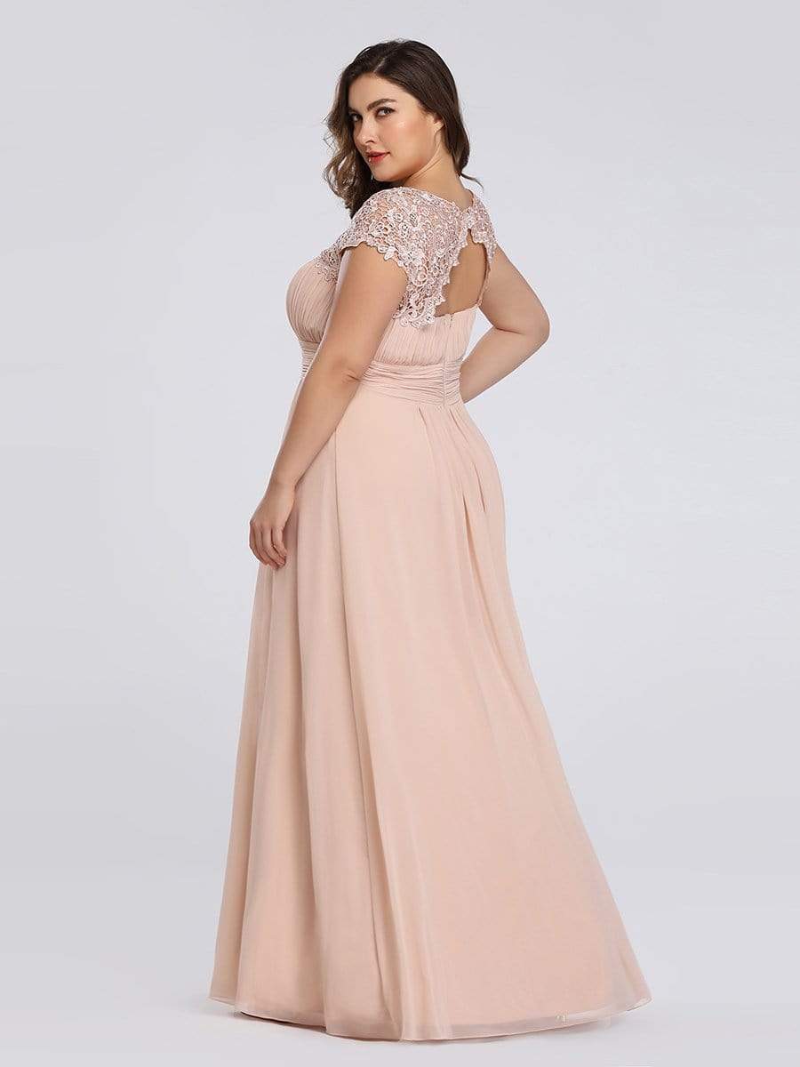 Color=Blush | Maxi Long Lace Cap Sleeve Elegant Plus Size Evening Gowns-Blush 2 Color=Blush | Maxi Long Lace Cap Sleeve Elegant Plus Size Evening Gowns-Blush 2