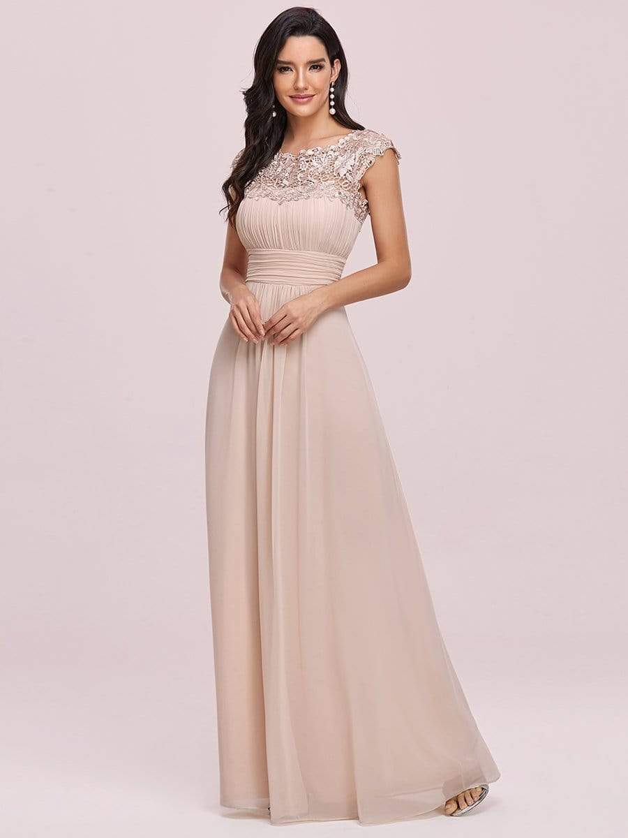 COLOR=Blush | Maxi Long Lace Cap Sleeve Elegant Evening Gowns-Blush 3