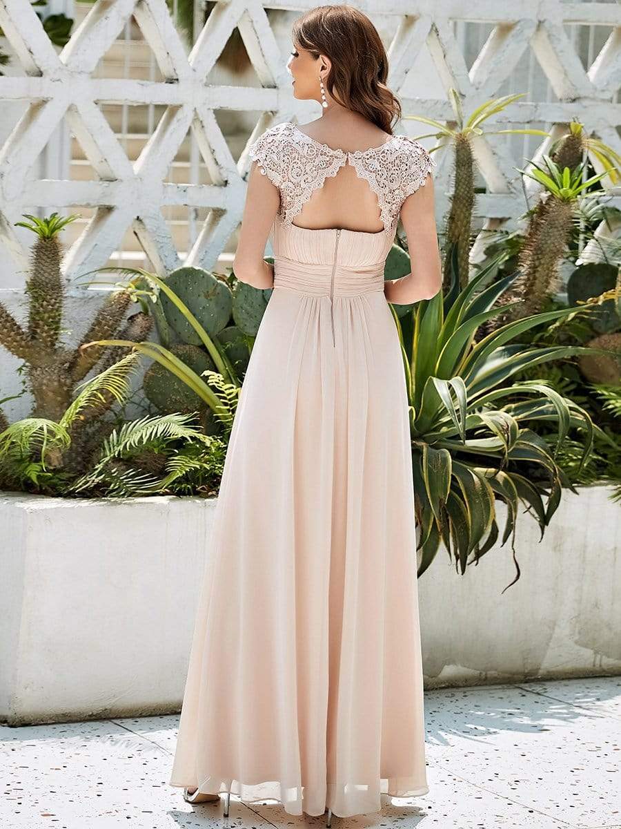 COLOR=Blush | Maxi Long Lace Cap Sleeve Elegant Evening Gowns-Blush 2