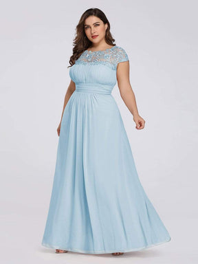 Color=Sky Blue | Maxi Long Lace Cap Sleeve Elegant Plus Size Evening Gowns-Sky Blue 1