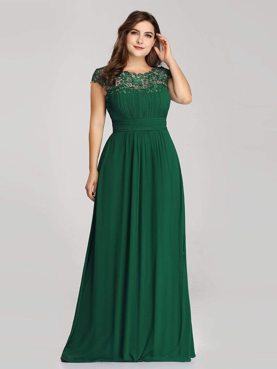 COLOR=Dark Green | Maxi Long Lace Cap Sleeve Elegant Evening Gowns-Dark Green 4