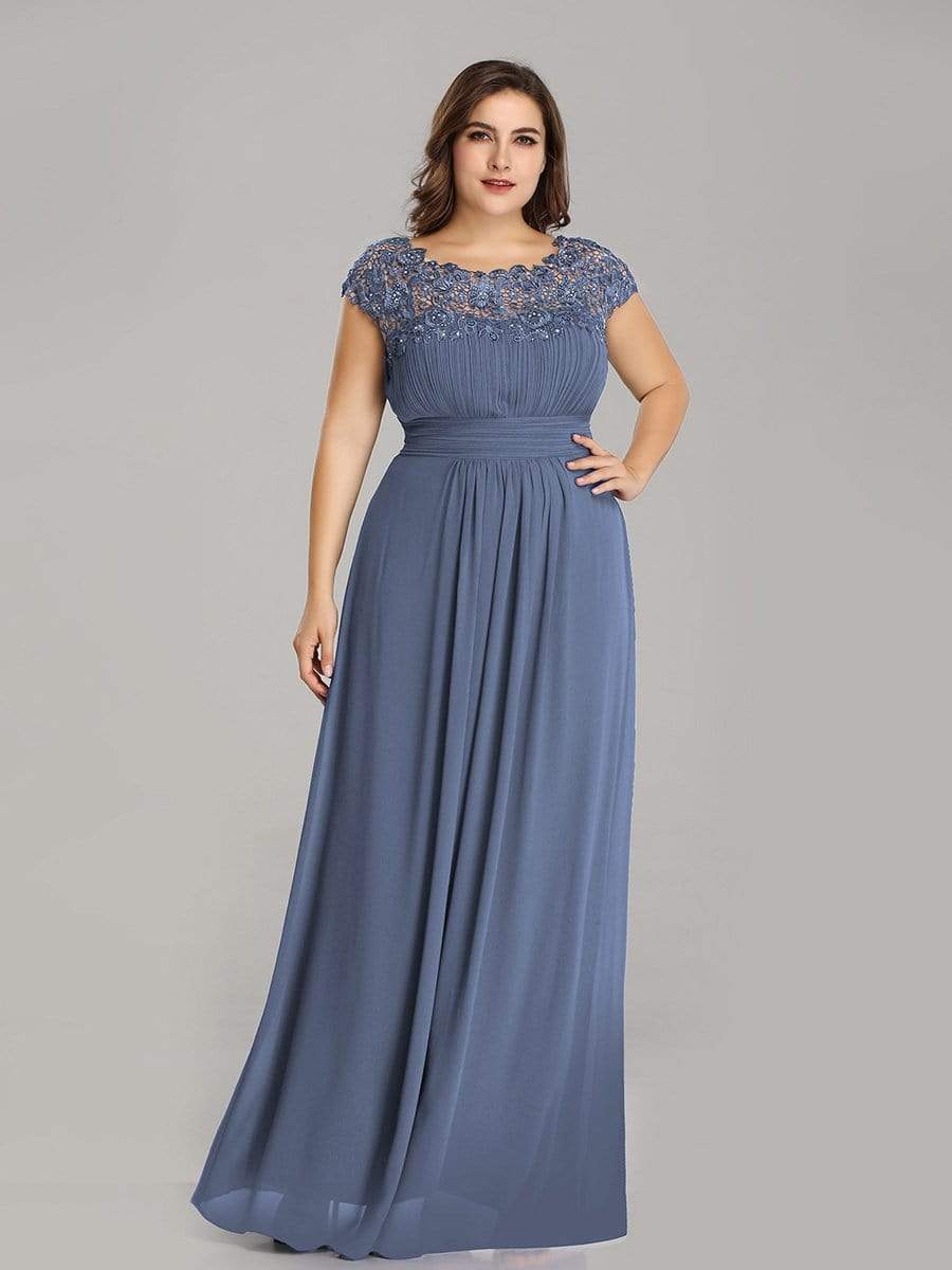 Color=Dusty Navy | Maxi Long Lace Cap Sleeve Elegant Evening Gowns-Dusty Navy 4 Color=Dusty Navy | Maxi Long Lace Cap Sleeve Elegant Evening Gowns-Dusty Navy 4