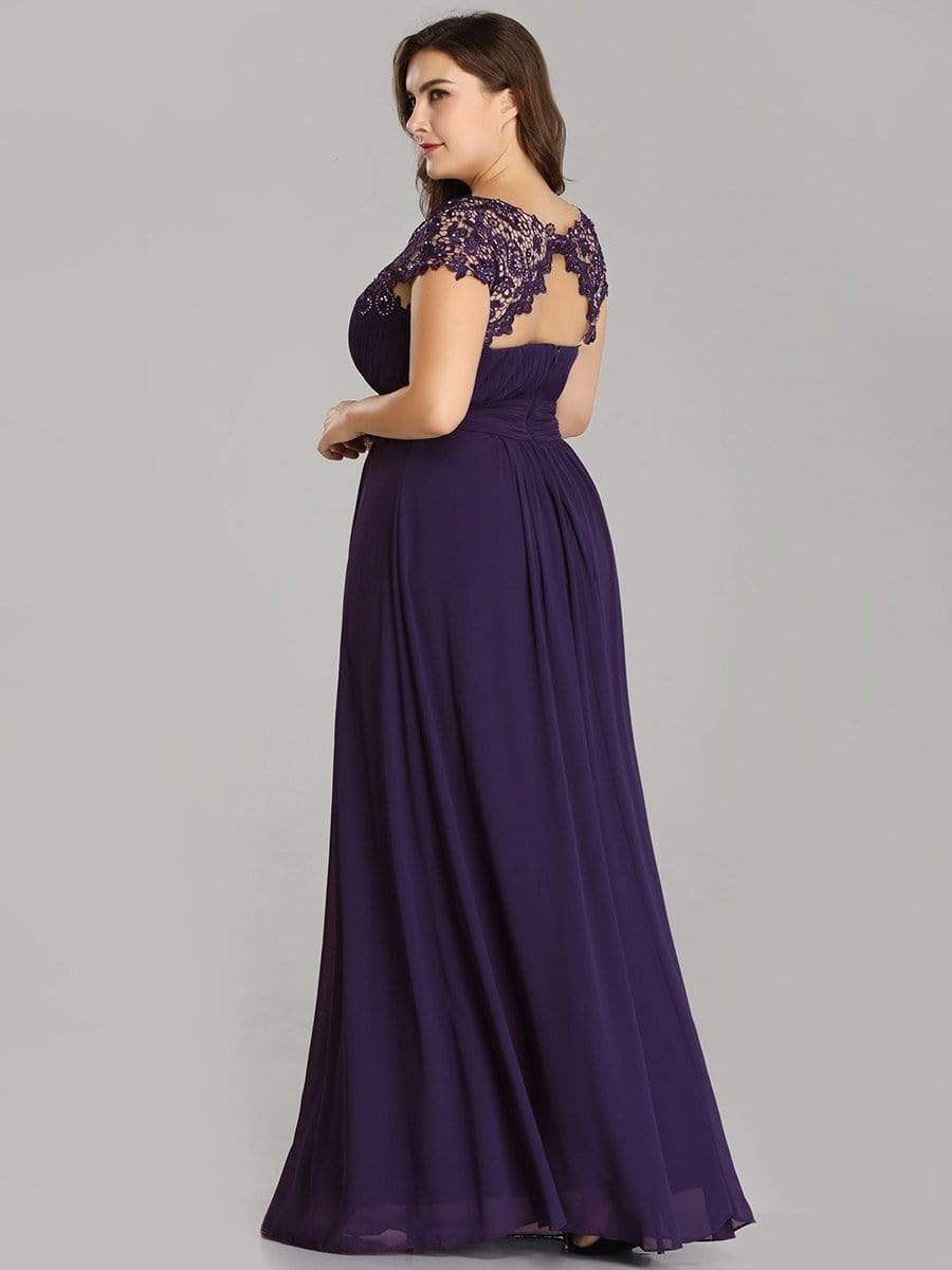 COLOR=Dark Purple | Maxi Long Lace Cap Sleeve Elegant Plus Size Evening Gowns-Dark Purple 2