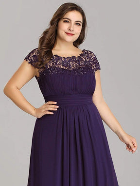 COLOR=Dark Purple | Maxi Long Lace Cap Sleeve Elegant Plus Size Evening Gowns-Dark Purple 5