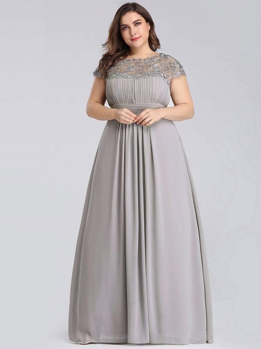 COLOR=Grey | Maxi Long Lace Cap Sleeve Elegant Plus Size Evening Gowns-Grey 3 COLOR=Grey | Maxi Long Lace Cap Sleeve Elegant Plus Size Evening Gowns-Grey 3