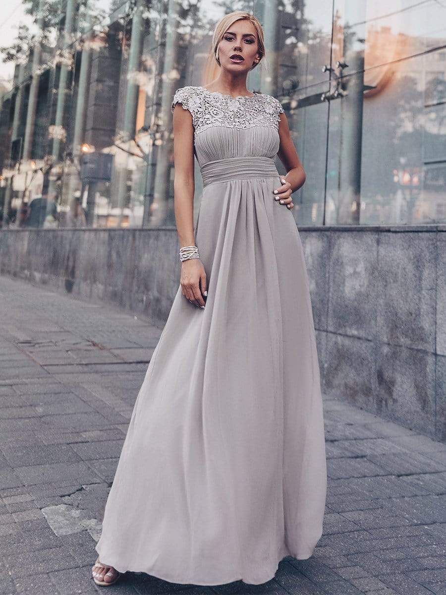 COLOR=Grey | Maxi Long Lace Cap Sleeve Elegant Evening Gowns-Grey 1 COLOR=Grey | Maxi Long Lace Cap Sleeve Elegant Evening Gowns-Grey 1