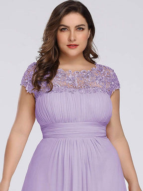 Color=Lavender | Maxi Long Lace Cap Sleeve Elegant Plus Size Evening Gowns-Lavender 5