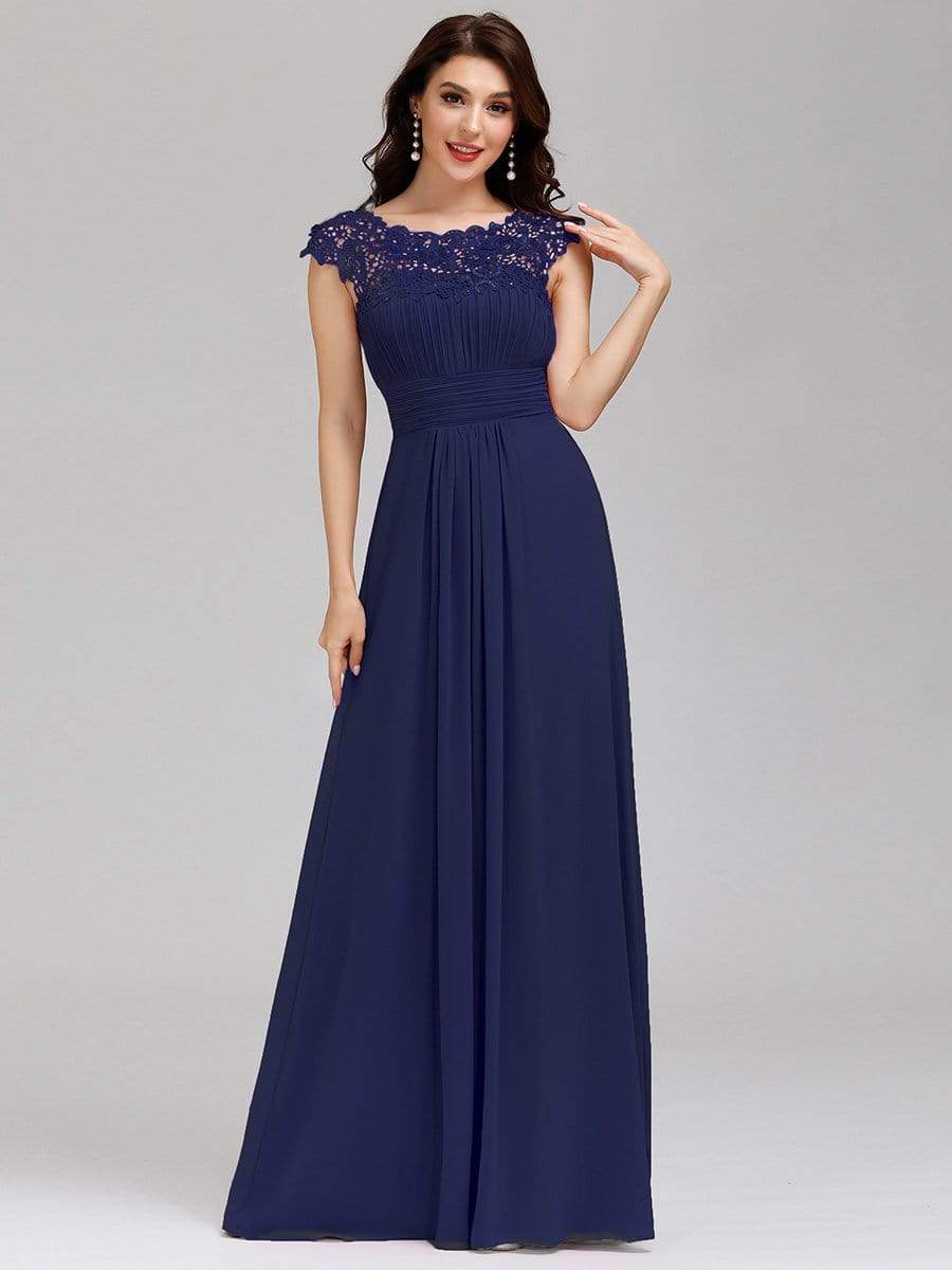 COLOR=Navy Blue | Maxi Long Lace Cap Sleeve Elegant Evening Gowns-Navy Blue 3
