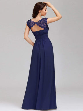 COLOR=Navy Blue | Maxi Long Lace Cap Sleeve Elegant Evening Gowns-Navy Blue 4