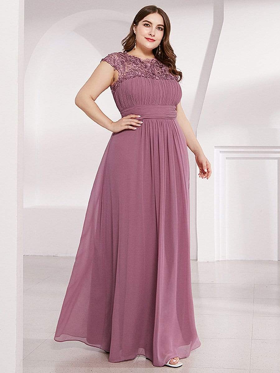 Color=Purple Orchid | Maxi Long Lace Cap Sleeve Elegant Evening Gowns-Purple Orchid 6