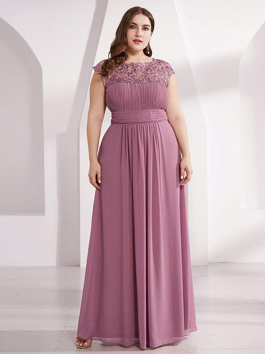 Color=Purple Orchid | Maxi Long Lace Cap Sleeve Elegant Plus Size Evening Gowns-Purple Orchid 1