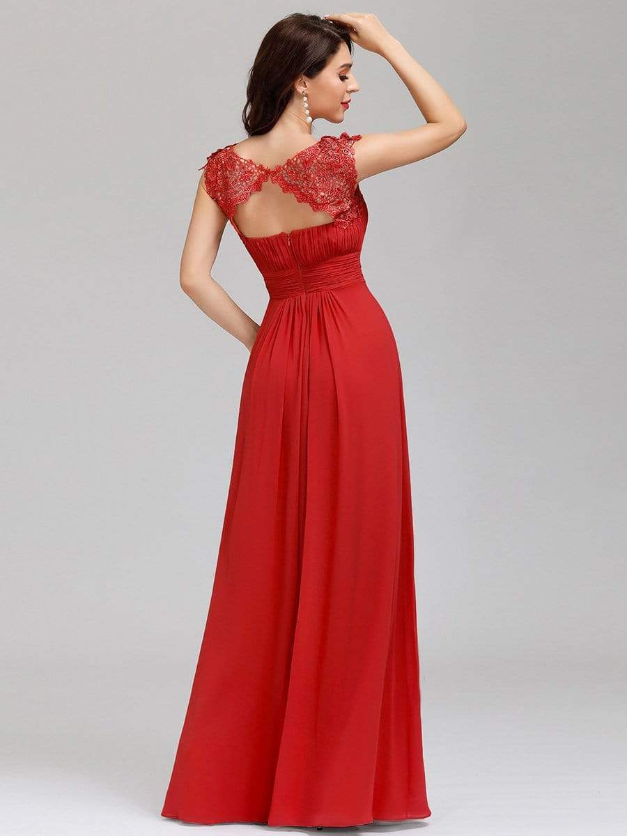 COLOR=Red | Maxi Long Lace Cap Sleeve Elegant Evening Gowns-Red 2 COLOR=Red | Maxi Long Lace Cap Sleeve Elegant Evening Gowns-Red 2