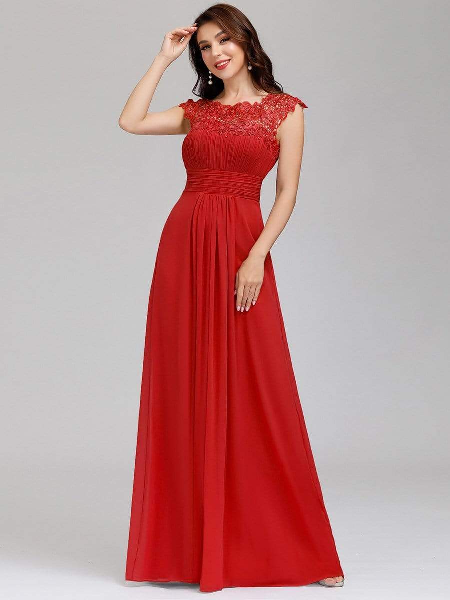 COLOR=Red | Maxi Long Lace Cap Sleeve Elegant Evening Gowns-Red 1 COLOR=Red | Maxi Long Lace Cap Sleeve Elegant Evening Gowns-Red 1