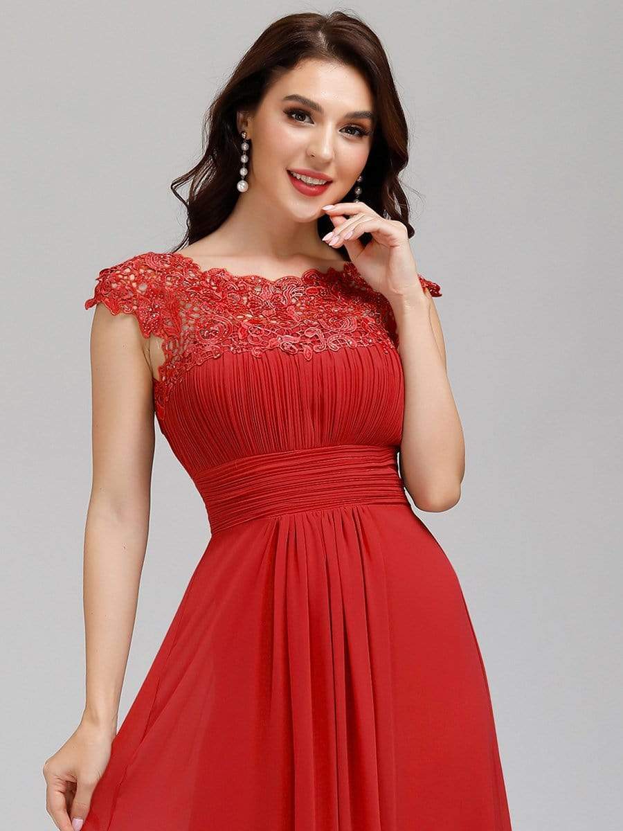 COLOR=Red | Maxi Long Lace Cap Sleeve Elegant Evening Gowns-Red 3 COLOR=Red | Maxi Long Lace Cap Sleeve Elegant Evening Gowns-Red 3