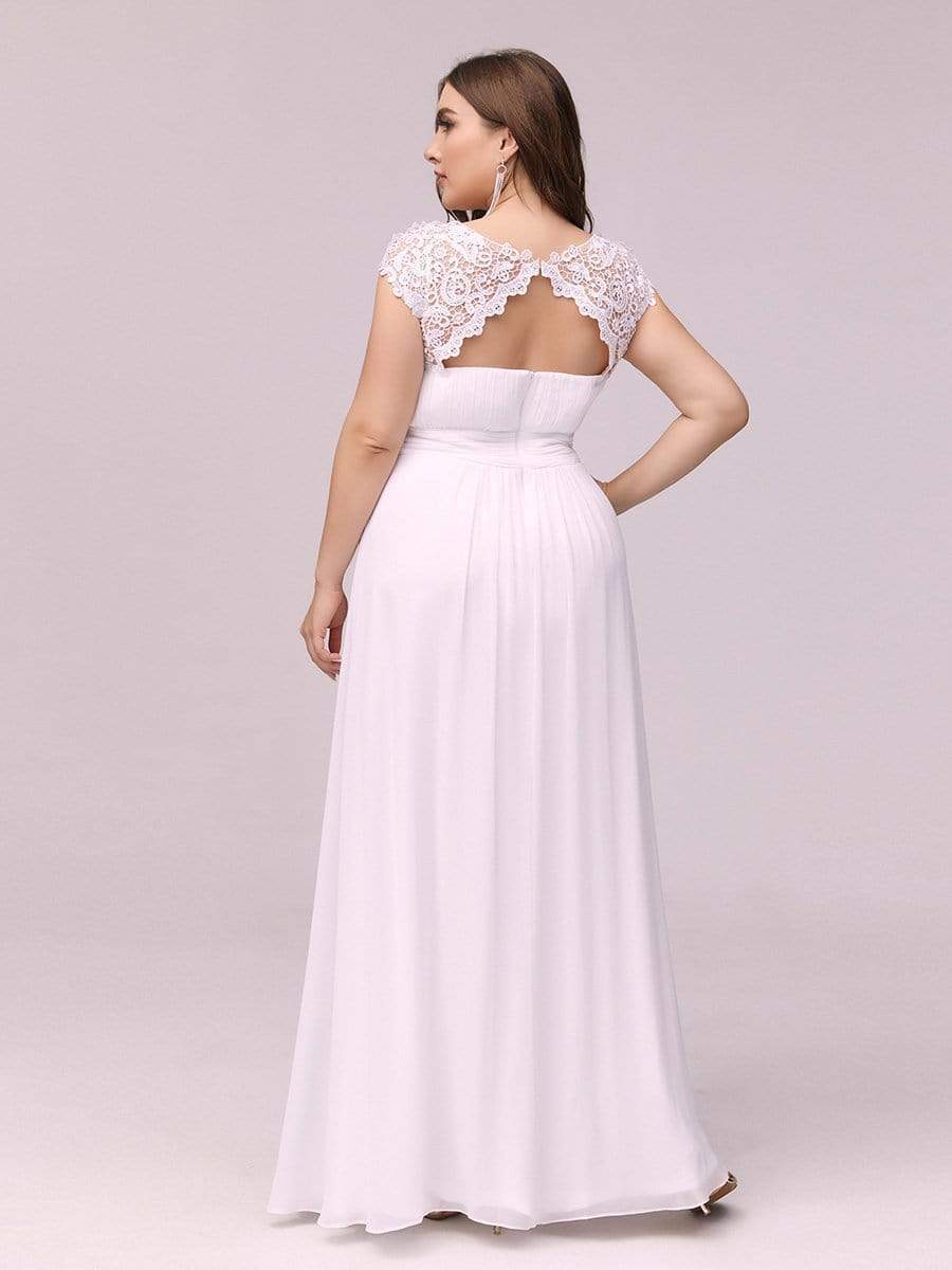 COLOR=White | Maxi Long Lace Cap Sleeve Elegant Evening Gowns-White 5