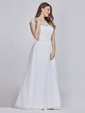 COLOR=White | Maxi Long Lace Cap Sleeve Elegant Plus Size Evening Gowns-White 4
