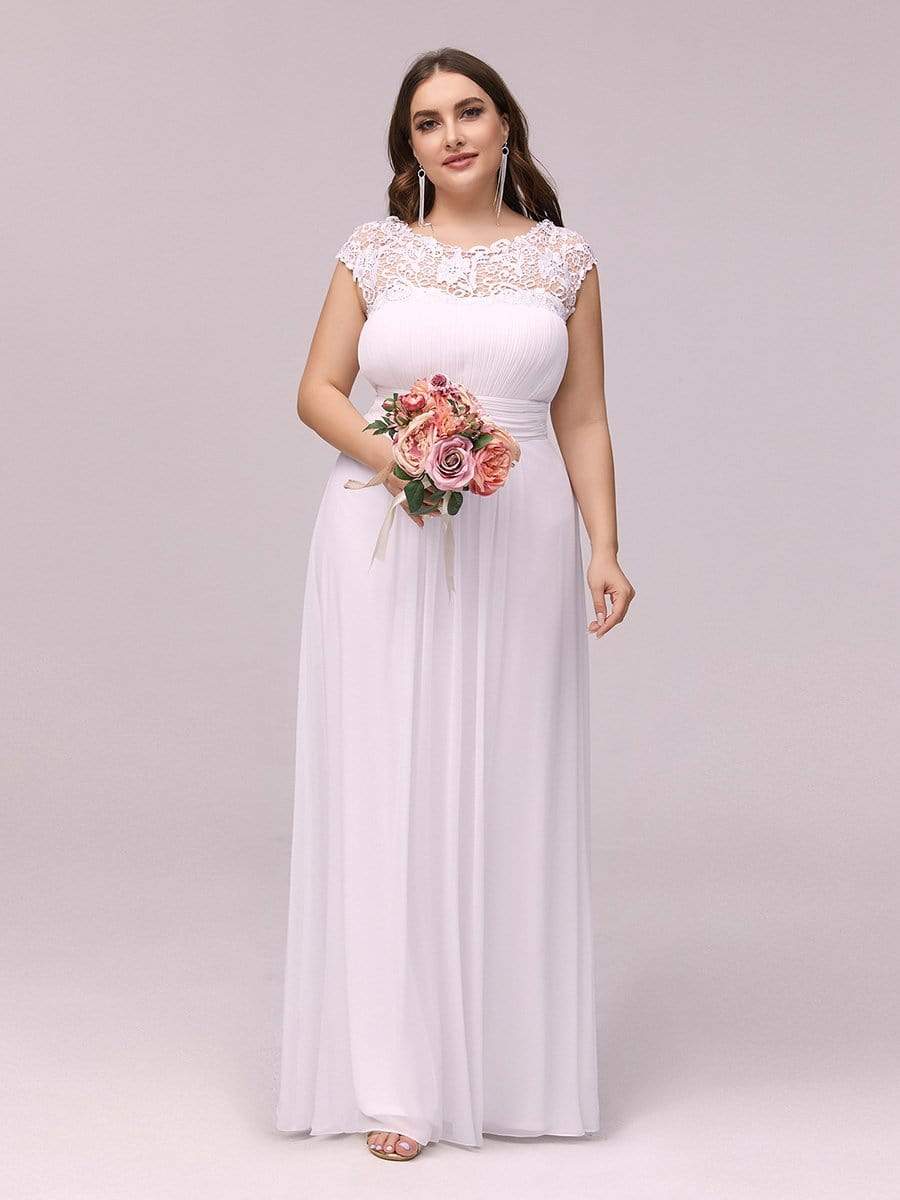 COLOR=White | Maxi Long Lace Cap Sleeve Elegant Evening Gowns-White 4 COLOR=White | Maxi Long Lace Cap Sleeve Elegant Evening Gowns-White 4