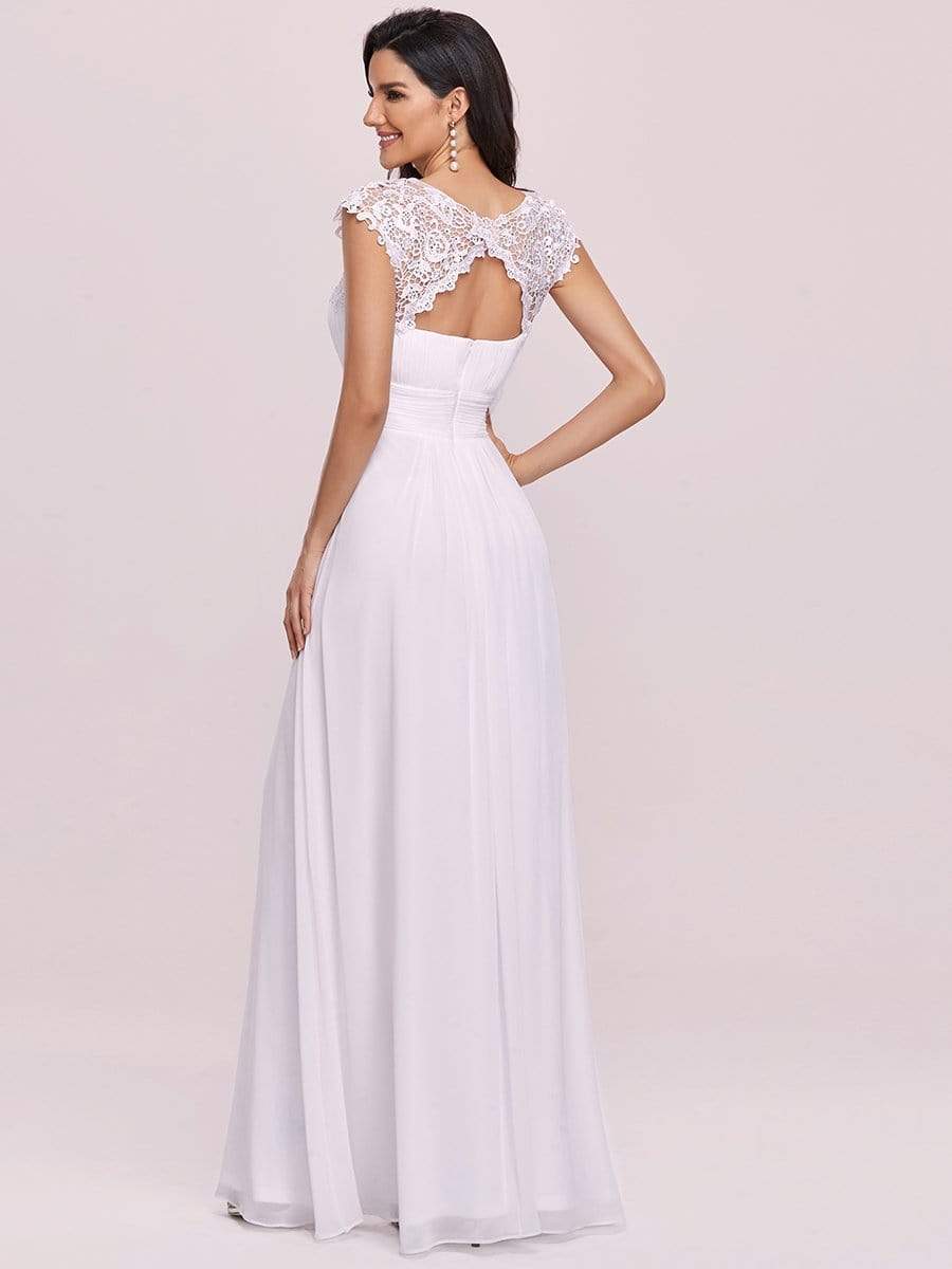 OLOR=White | Maxi Long Lace Cap Sleeve Elegant Evening Gowns-White 2