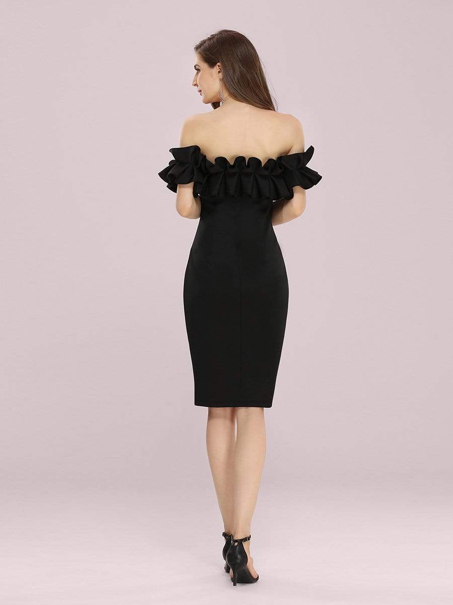 Color=Black | Women'S Sexy Off Shoulder Bodycon Party Dress With Ruffles-Black 2 Color=Black | Women'S Sexy Off Shoulder Bodycon Party Dress With Ruffles-Black 2