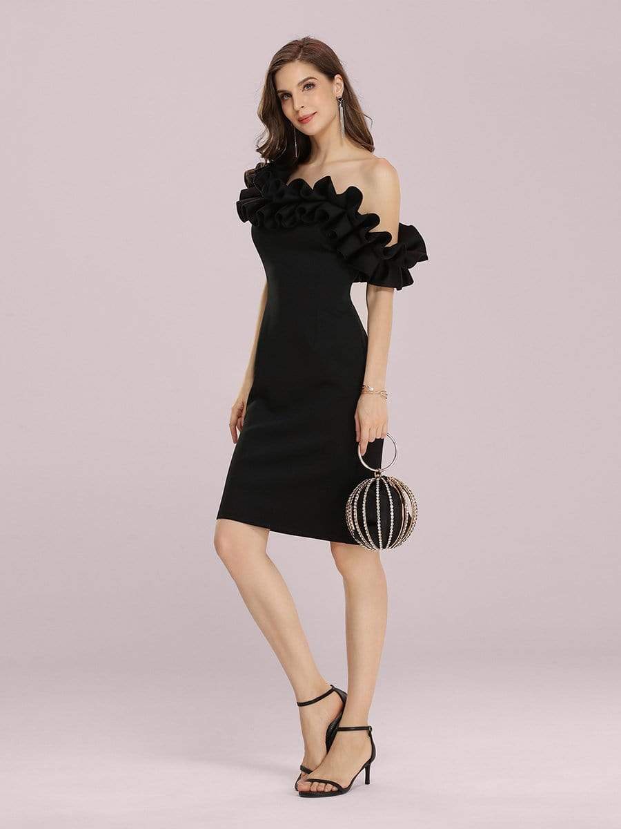 Color=Black | Women'S Sexy Off Shoulder Bodycon Party Dress With Ruffles-Black 3 Color=Black | Women'S Sexy Off Shoulder Bodycon Party Dress With Ruffles-Black 3