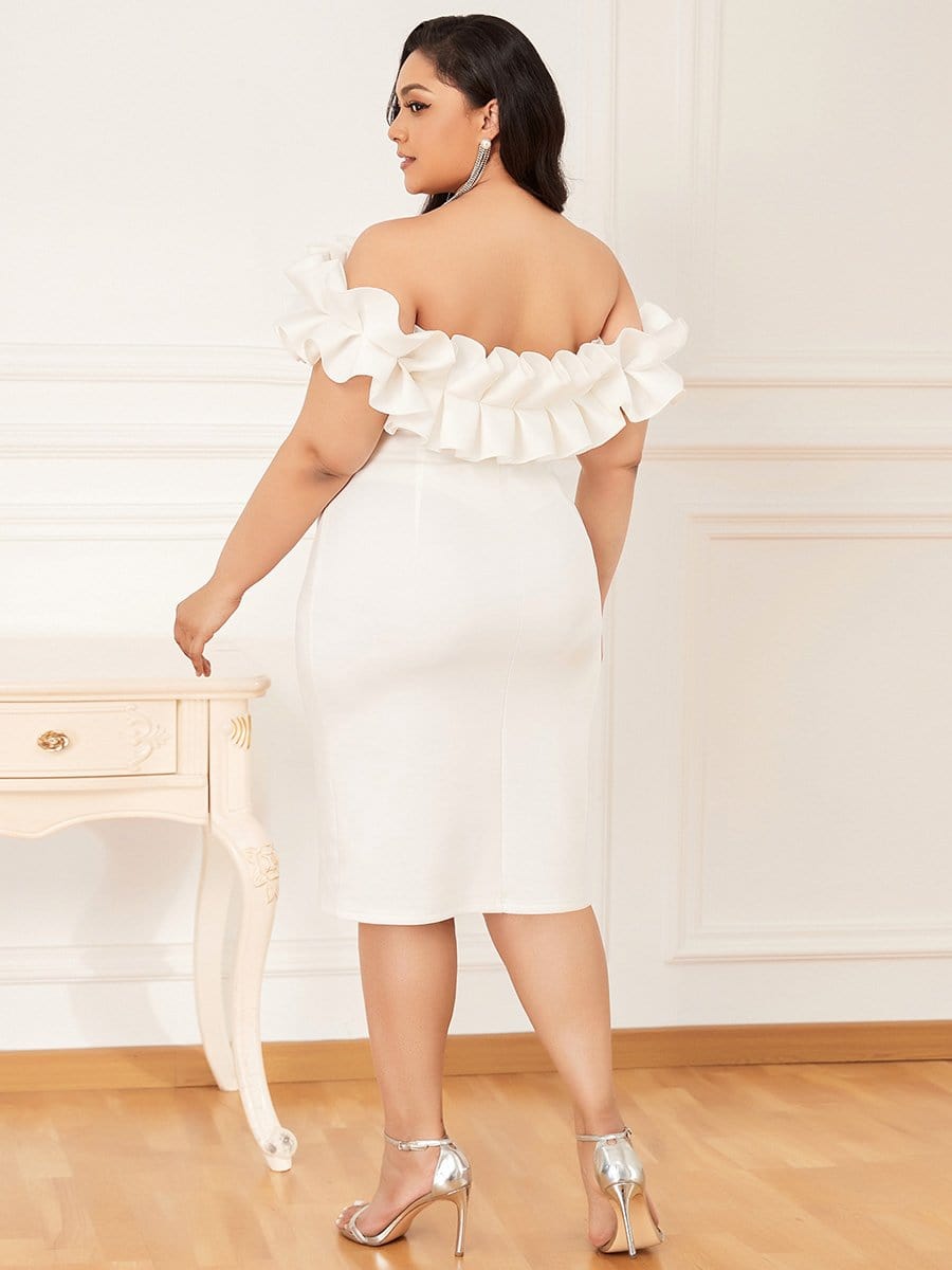 Color=White | Women's Plus Size Sexy Off Shoulder Bodycon Party Dress with Ruffles-White 2 Color=White | Women's Plus Size Sexy Off Shoulder Bodycon Party Dress with Ruffles-White 2