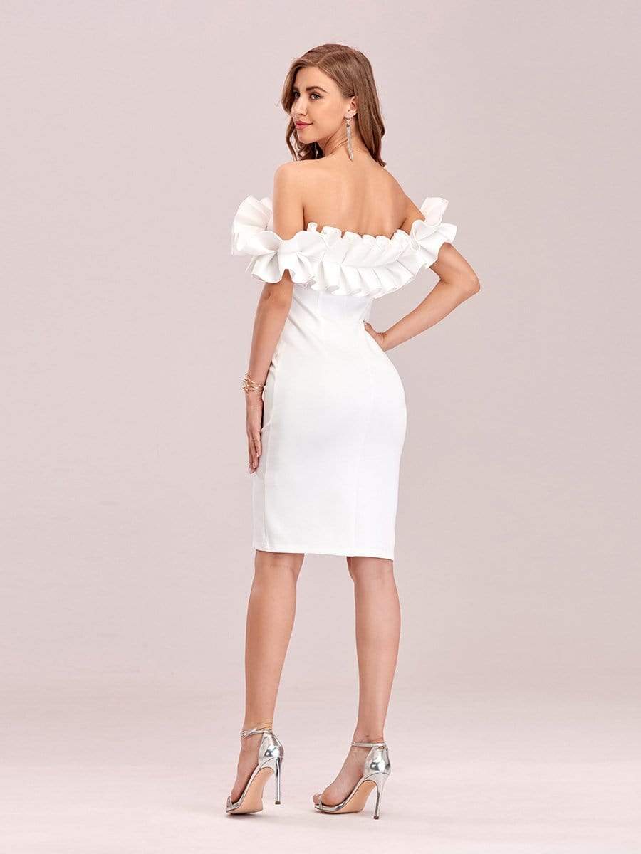 Color=White | Women'S Sexy Off Shoulder Bodycon Party Dress With Ruffles-White 8 Color=White | Women'S Sexy Off Shoulder Bodycon Party Dress With Ruffles-White 8