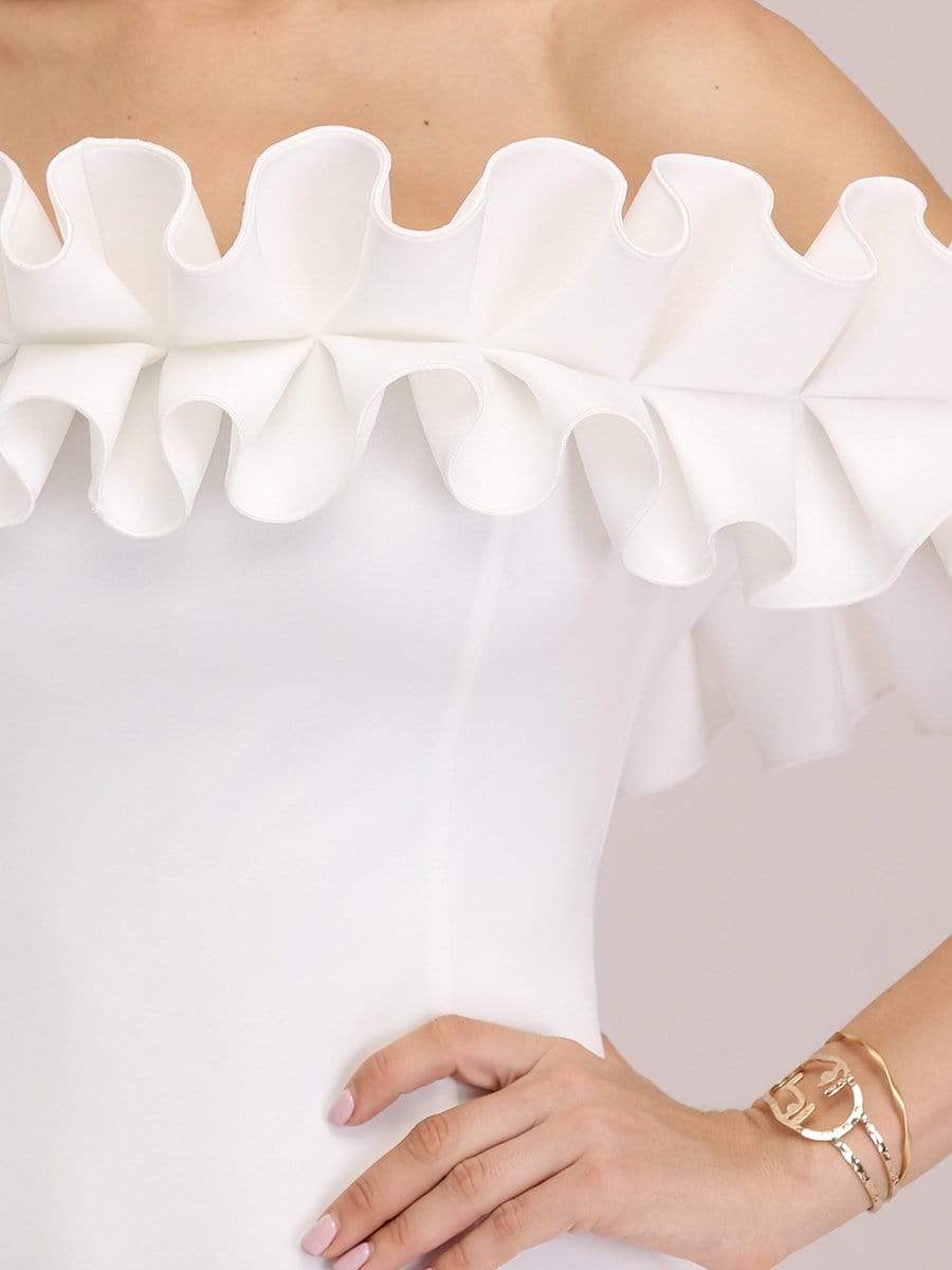 Color=White | Women'S Sexy Off Shoulder Bodycon Party Dress With Ruffles-White 9 Color=White | Women'S Sexy Off Shoulder Bodycon Party Dress With Ruffles-White 9