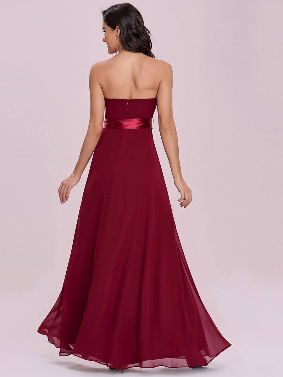 Color=Burgundy | Romantic Strapless Floor Length Waistband Bridesmaid Dress-Burgundy 5 Color=Burgundy | Romantic Strapless Floor Length Waistband Bridesmaid Dress-Burgundy 5