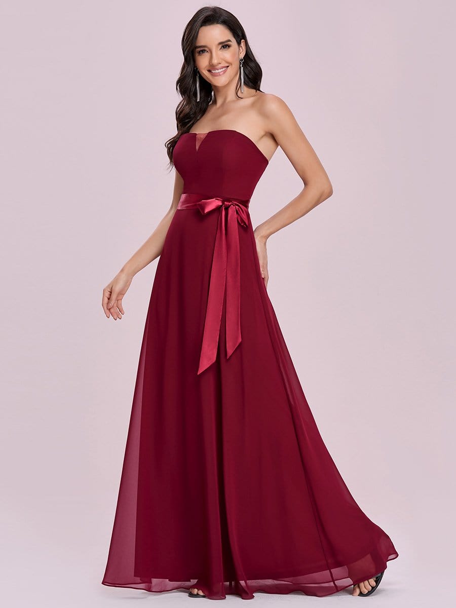 Color=Burgundy | Romantic Strapless Floor Length Waistband Bridesmaid Dress-Burgundy 6 Color=Burgundy | Romantic Strapless Floor Length Waistband Bridesmaid Dress-Burgundy 6