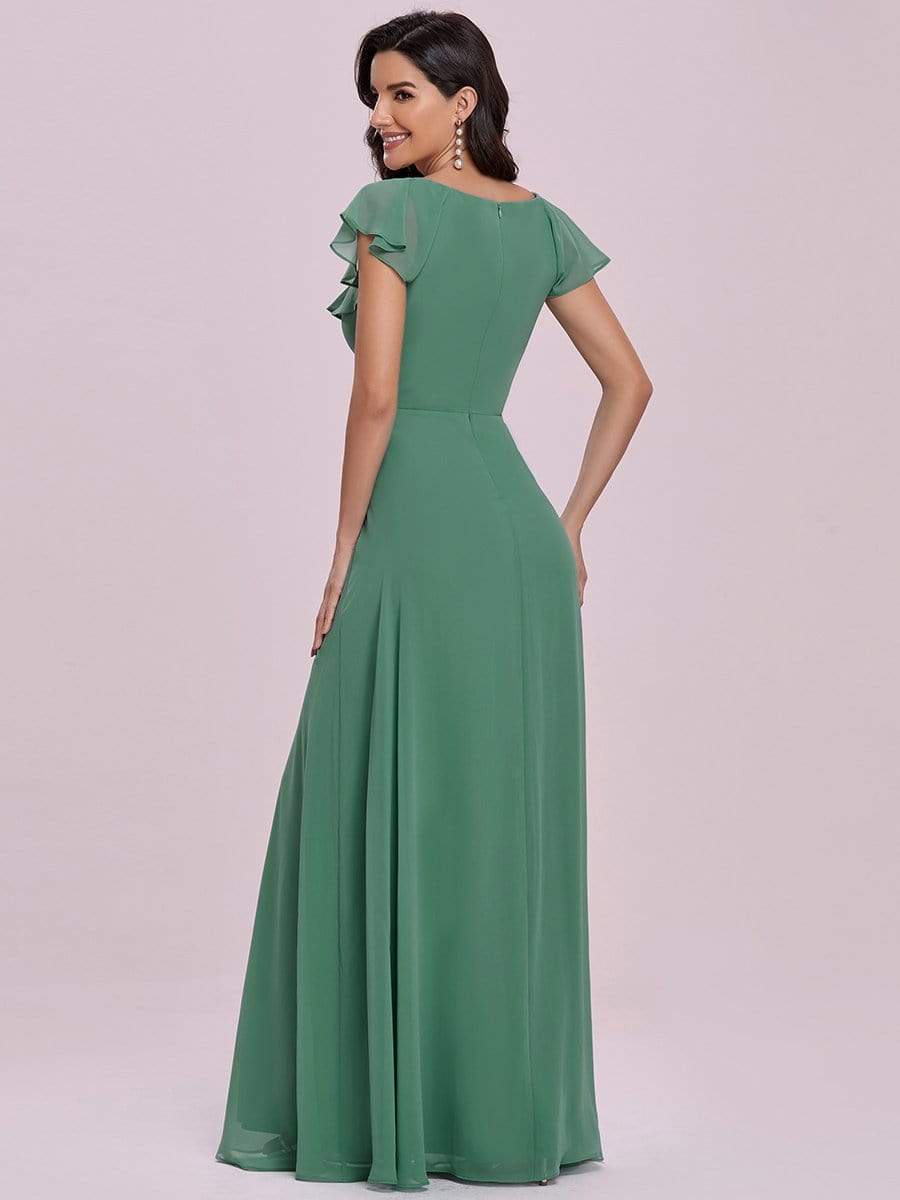 Color=Green Blue | Elegant Floor Length Ruffled V-neck Chiffon Bridesmaid Dress-Green Blue 5 Color=Green Blue | Elegant Floor Length Ruffled V-neck Chiffon Bridesmaid Dress-Green Blue 5