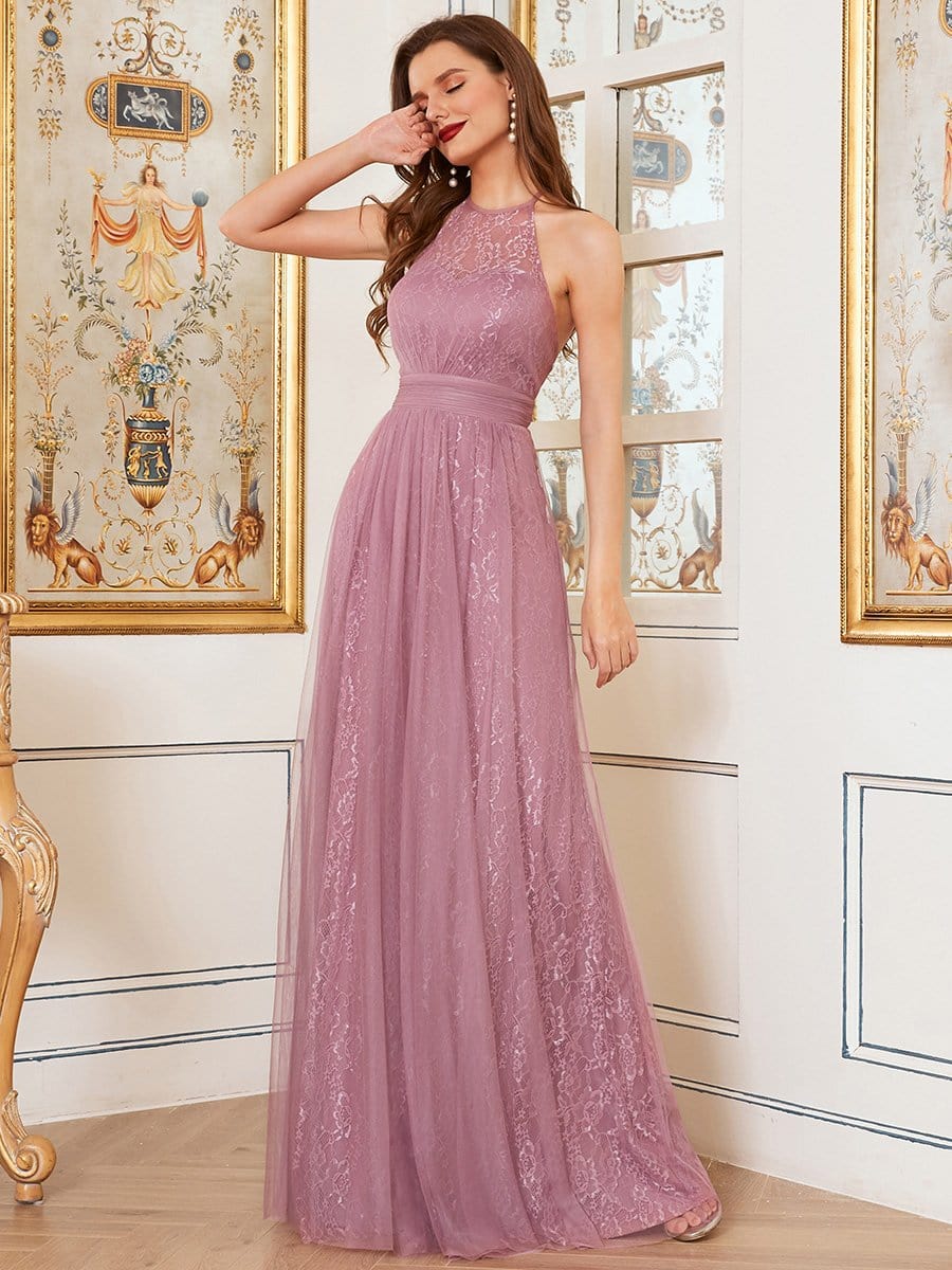 Color=Purple Orchid | Elegant High Waist Halter Lace & Tulle Bridesmaid Dress-Purple Orchid 1 Color=Purple Orchid | Elegant High Waist Halter Lace & Tulle Bridesmaid Dress-Purple Orchid 1