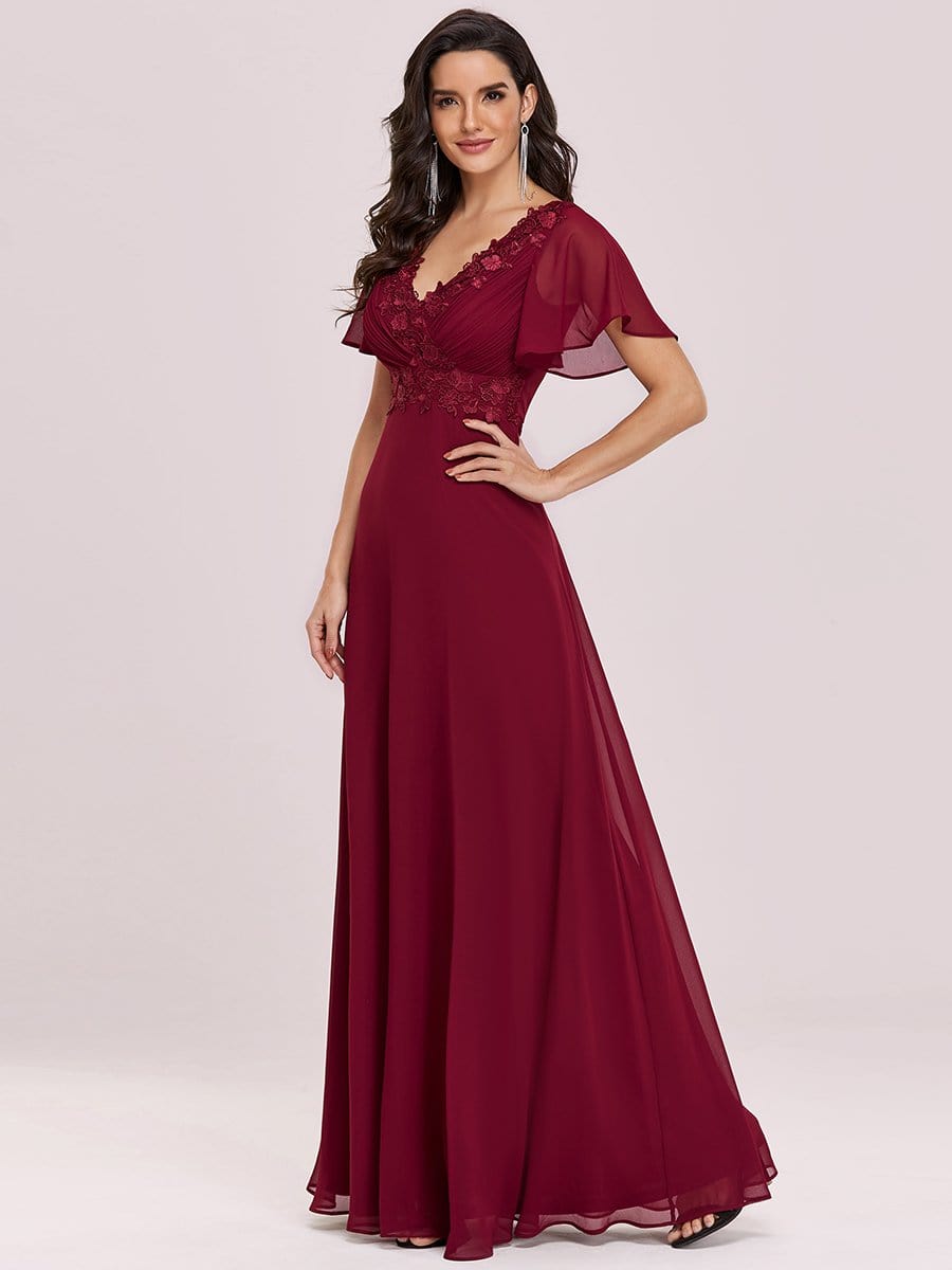 Color=Burgundy | Stunning Long Bridesmaid Dress With Appliqued V Neck-Burgundy 5 Color=Burgundy | Stunning Long Bridesmaid Dress With Appliqued V Neck-Burgundy 5